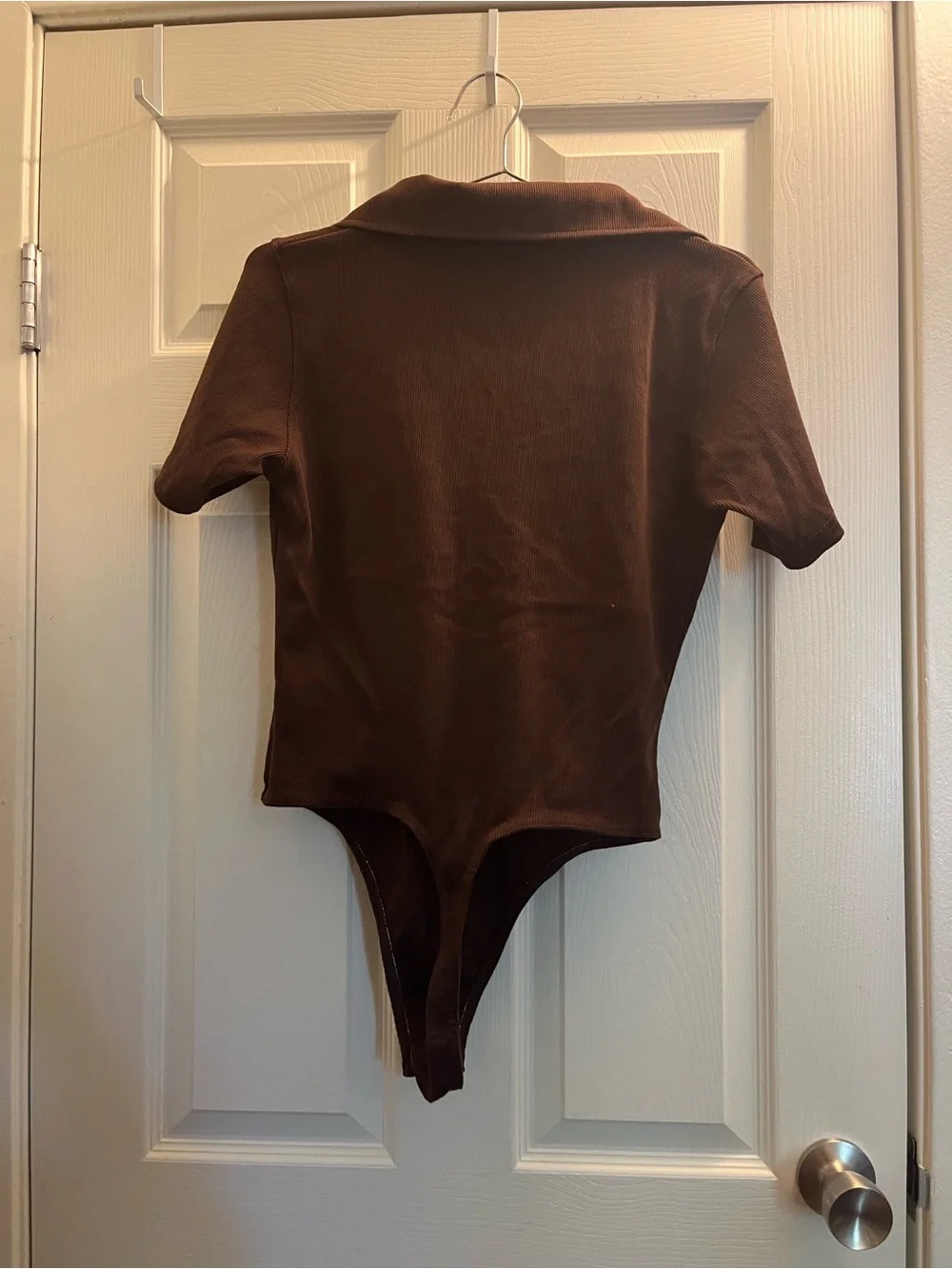 Nasty Gal Chocolate Brown Ribbed Collared Bodysuit - Picture 3 of 3